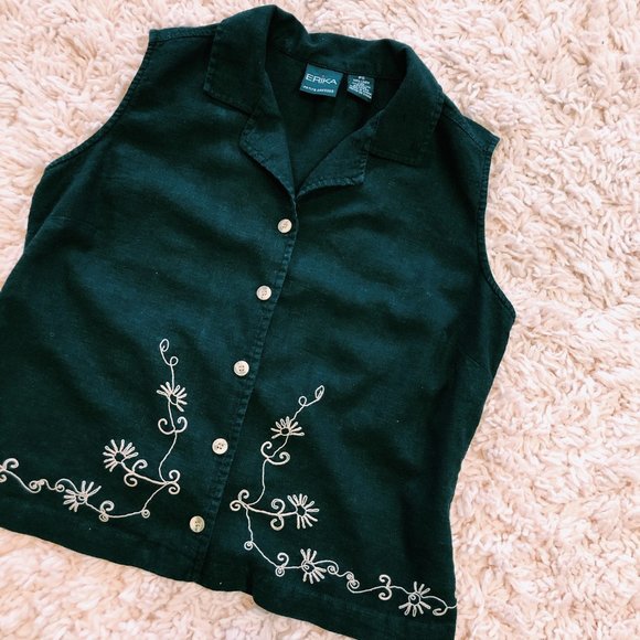 Vintage Erika Embroidered Linen Sleeveless Top